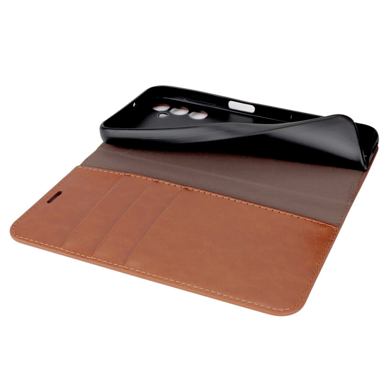 Samsung Galaxy A14 Handytasche aus Echtem Leder Braun