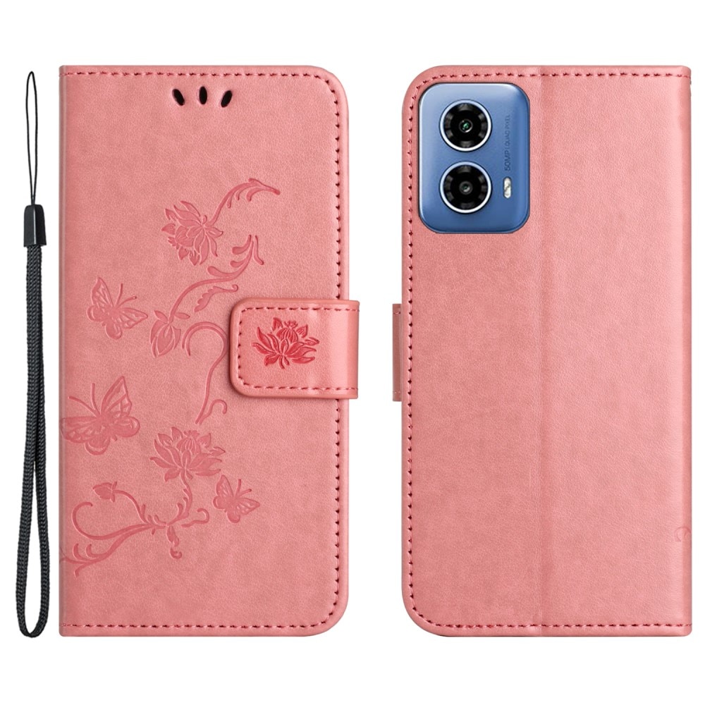 Motorola Moto G24 Handyhülle mit Schmetterlingsmuster, rosa
