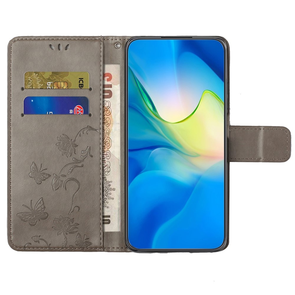 Motorola Moto G24 Power Handyhülle mit Schmetterlingsmuster, Grau