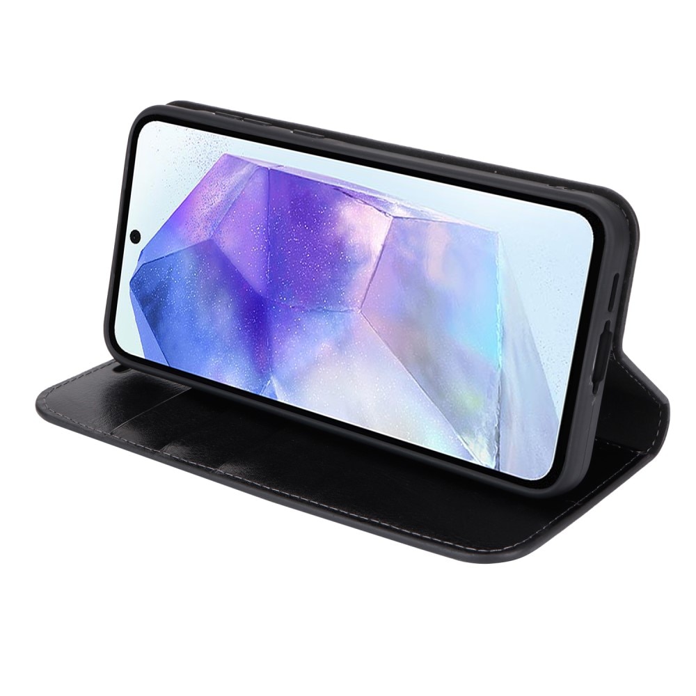 Samsung Galaxy A55 Handytasche aus Echtem Leder schwarz