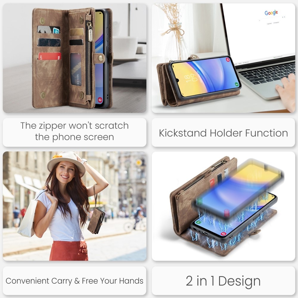 Multi-slot Portemonnaie-Hülle Samsung Galaxy A15 Braun