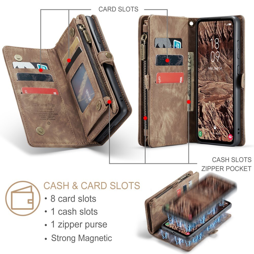 Multi-slot Portemonnaie-Hülle Samsung Galaxy A55 Braun