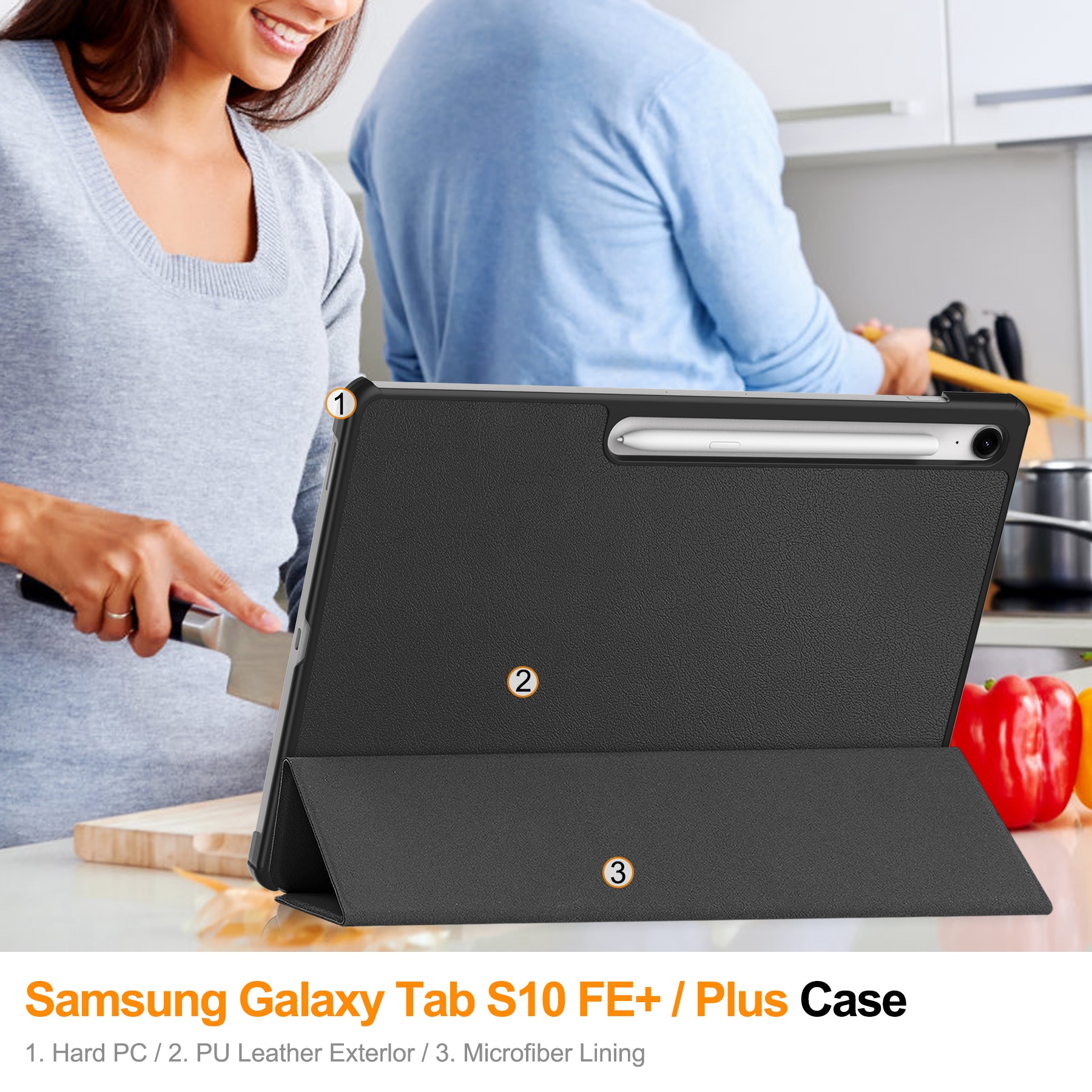Samsung Galaxy Tab S10 FE Plus Tri-Fold Case Schutzhülle Schwarz