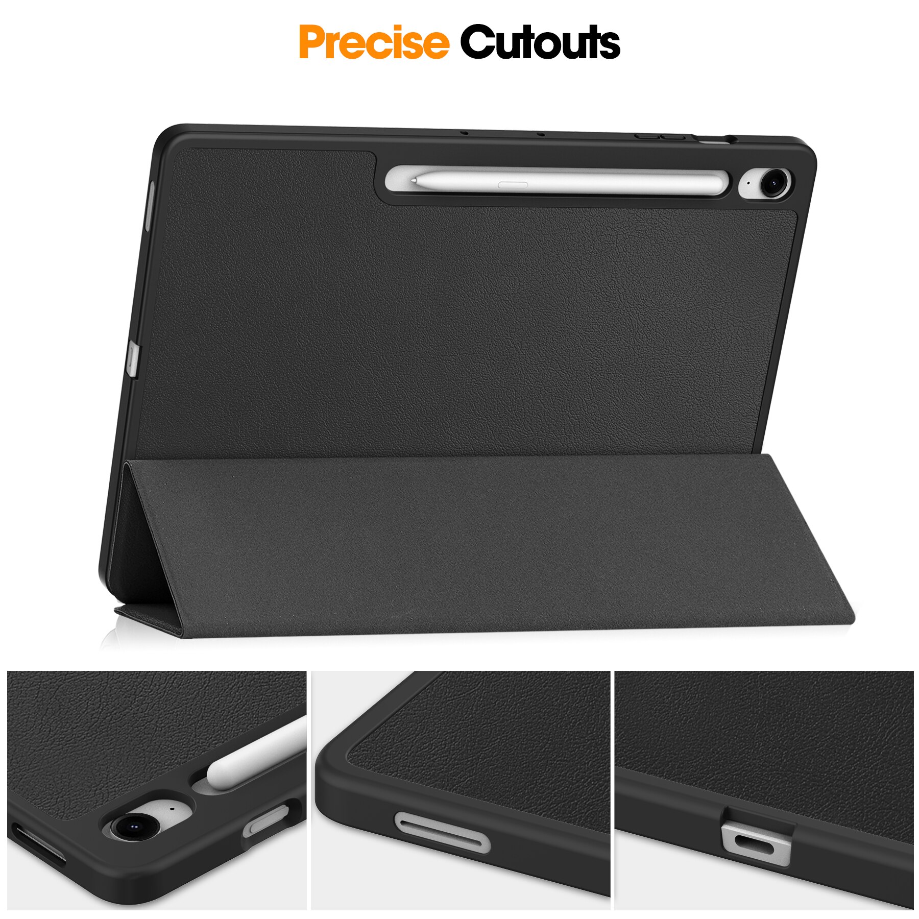 Samsung Galaxy Tab S10 FE Plus Tri-Fold Case Schutzhülle mit Touchpen-Halter Schwarz