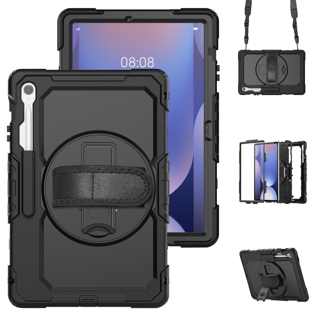 Samsung Galaxy Tab S10 FE Plus Stoßfeste Full Protection Hybrid-Hülle mit Schultergurt schwarz