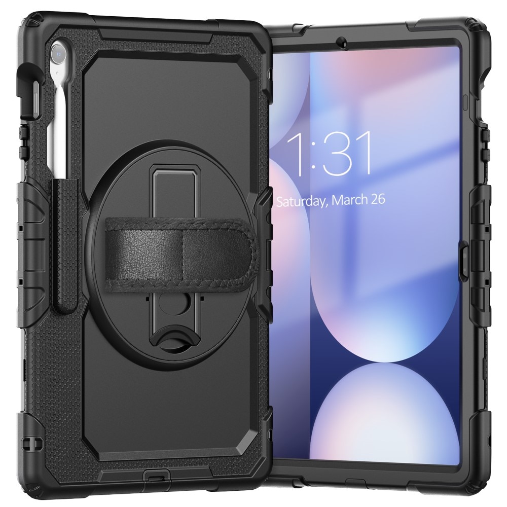 Samsung Galaxy Tab S10 FE Plus Stoßfeste Full Protection Hybrid-Hülle mit Schultergurt schwarz