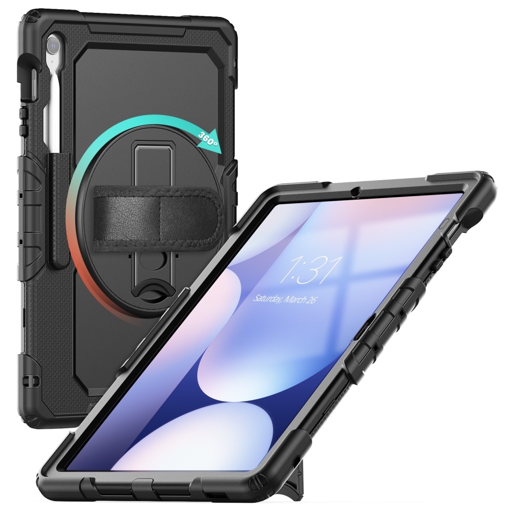 Samsung Galaxy Tab S10 FE Plus Stoßfeste Full Protection Hybrid-Hülle mit Schultergurt schwarz