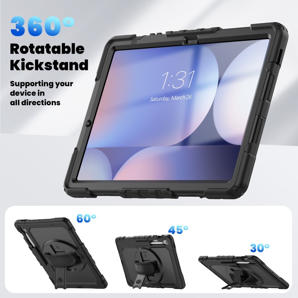 Samsung Galaxy Tab S10 FE Plus Stoßfeste Full Protection Hybrid-Hülle mit Schultergurt schwarz