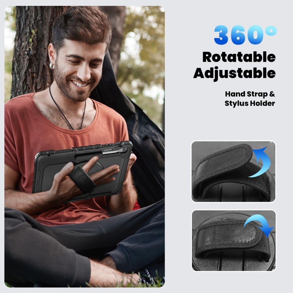 Samsung Galaxy Tab S10 FE Plus Stoßfeste Full Protection Hybrid-Hülle mit Schultergurt schwarz