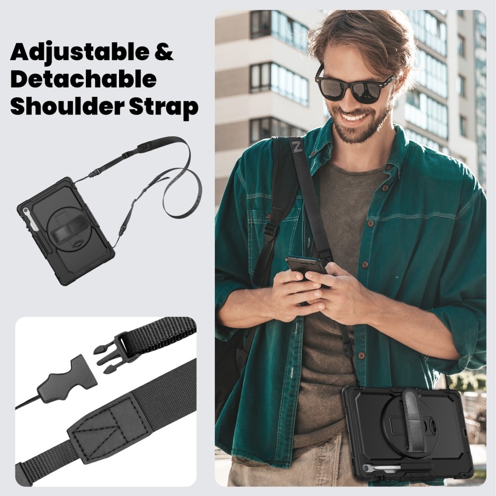 Samsung Galaxy Tab S10 FE Plus Stoßfeste Full Protection Hybrid-Hülle mit Schultergurt schwarz