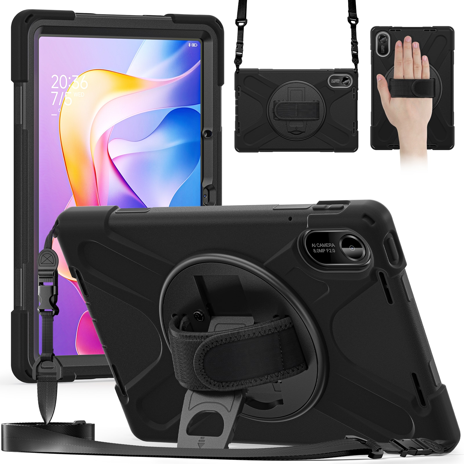 Xiaomi Redmi Pad 2 Stoßfeste Hybrid-Hülle mit Schultergurt schwarz