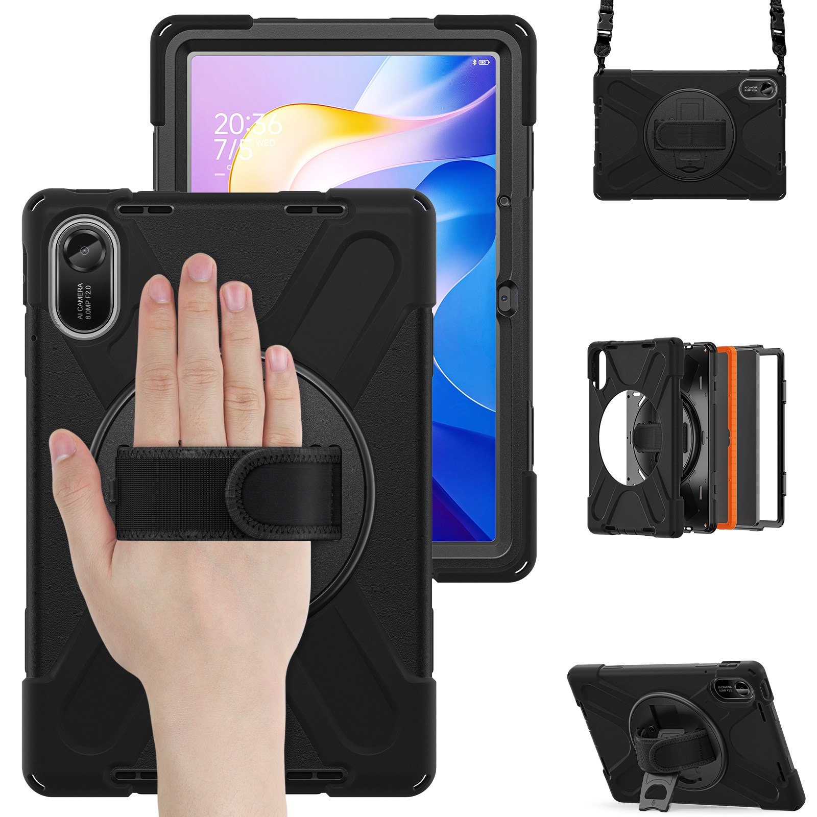 Xiaomi Redmi Pad 2 Stoßfeste Hybrid-Hülle mit Schultergurt schwarz