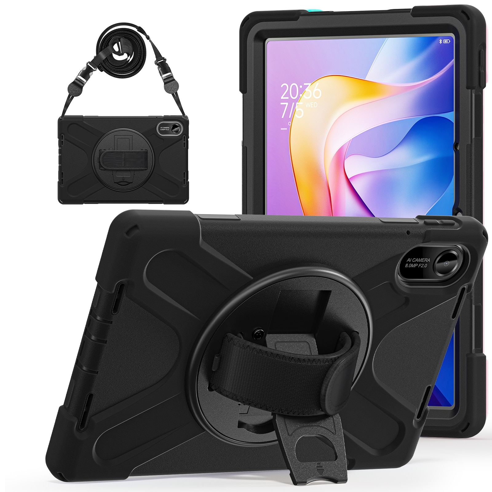 Xiaomi Redmi Pad 2 Stoßfeste Hybrid-Hülle mit Schultergurt schwarz