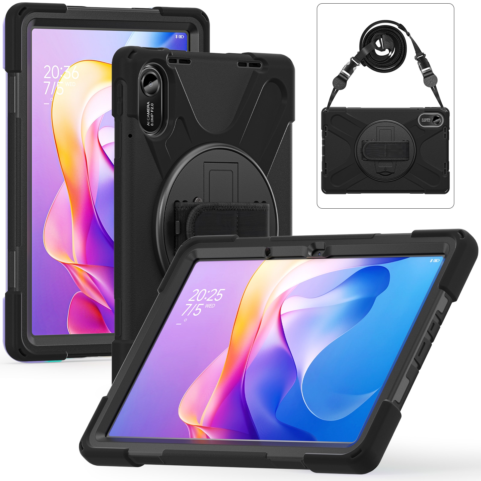 Xiaomi Redmi Pad 2 Stoßfeste Hybrid-Hülle mit Schultergurt schwarz