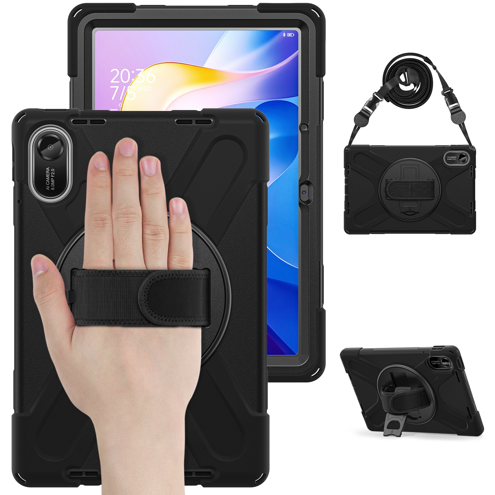 Xiaomi Redmi Pad 2 Stoßfeste Hybrid-Hülle mit Schultergurt schwarz