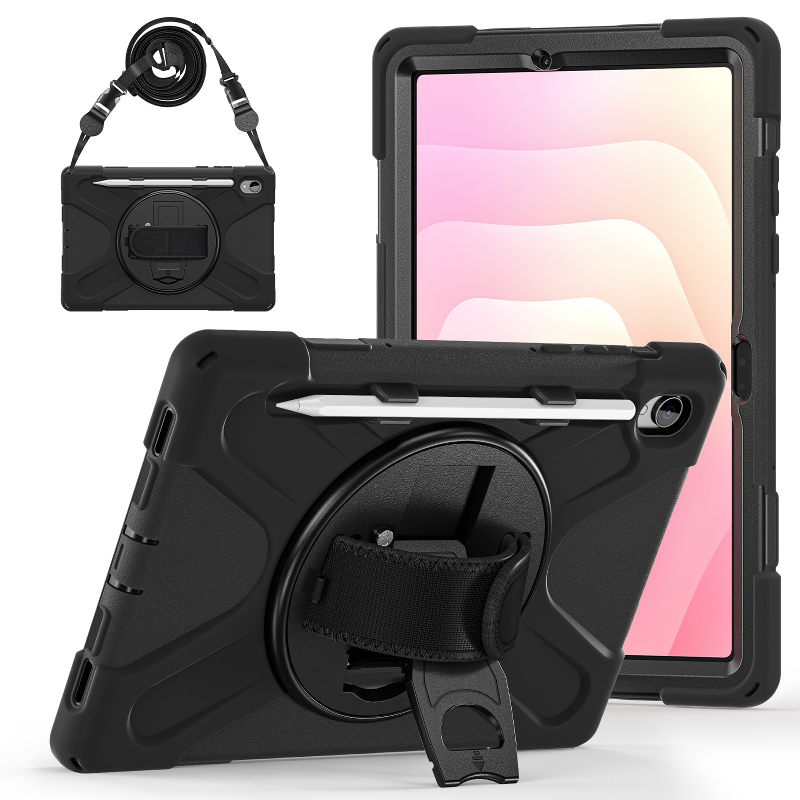 Samsung Galaxy Tab S11 Stoßfeste Hybrid-Hülle mit Schultergurt schwarz