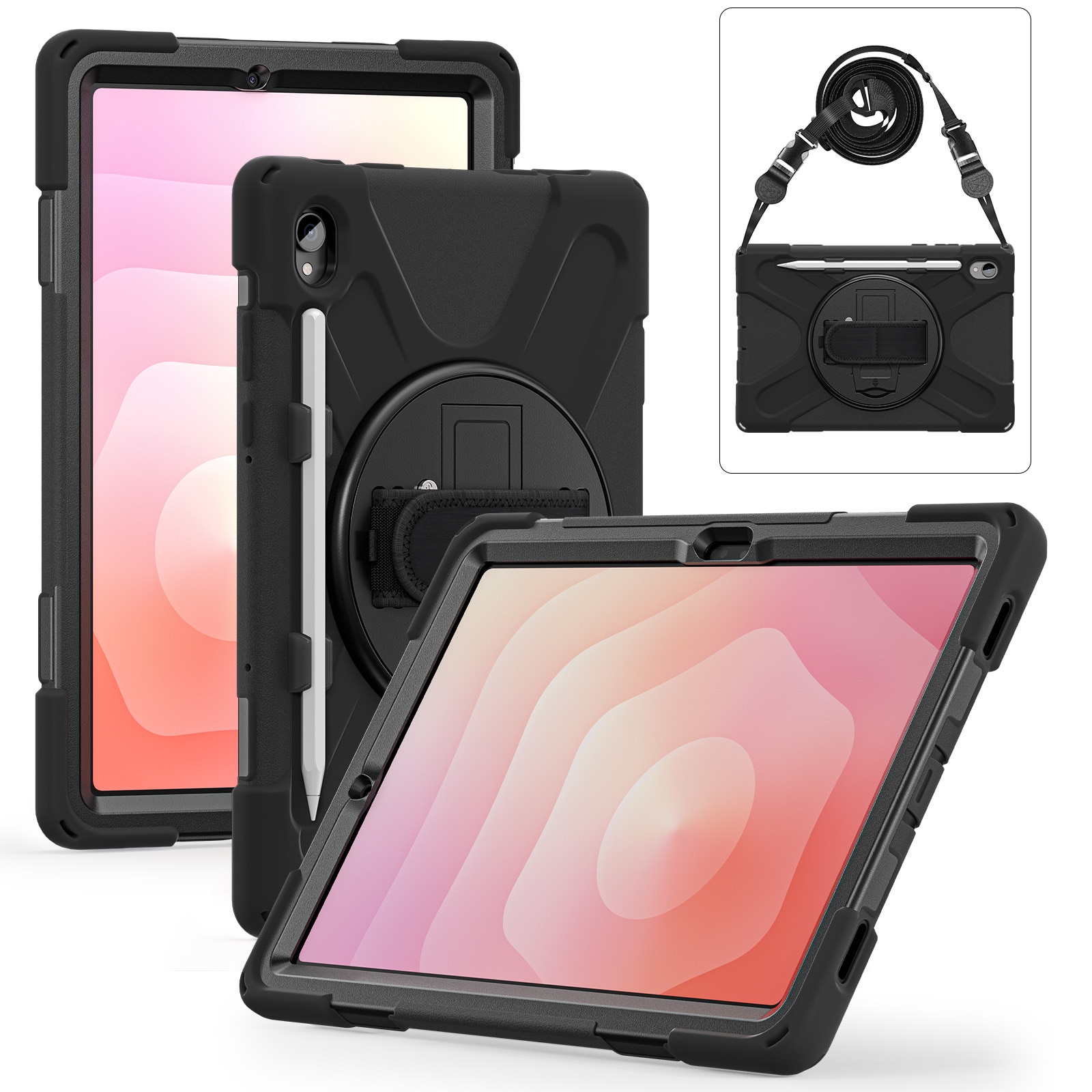 Samsung Galaxy Tab S11 Stoßfeste Hybrid-Hülle mit Schultergurt schwarz