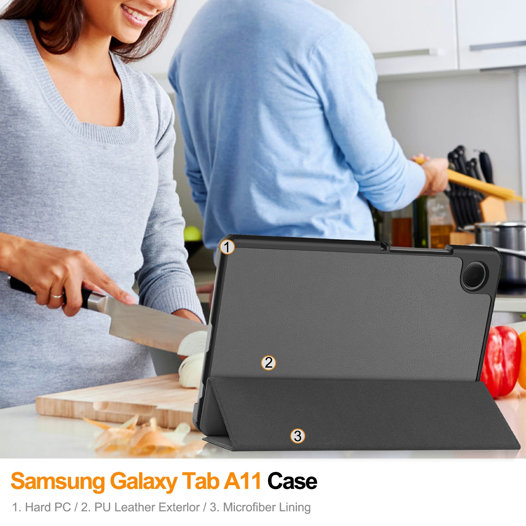 Samsung Galaxy Tab A11 Tri-Fold Case Schutzhülle Grau