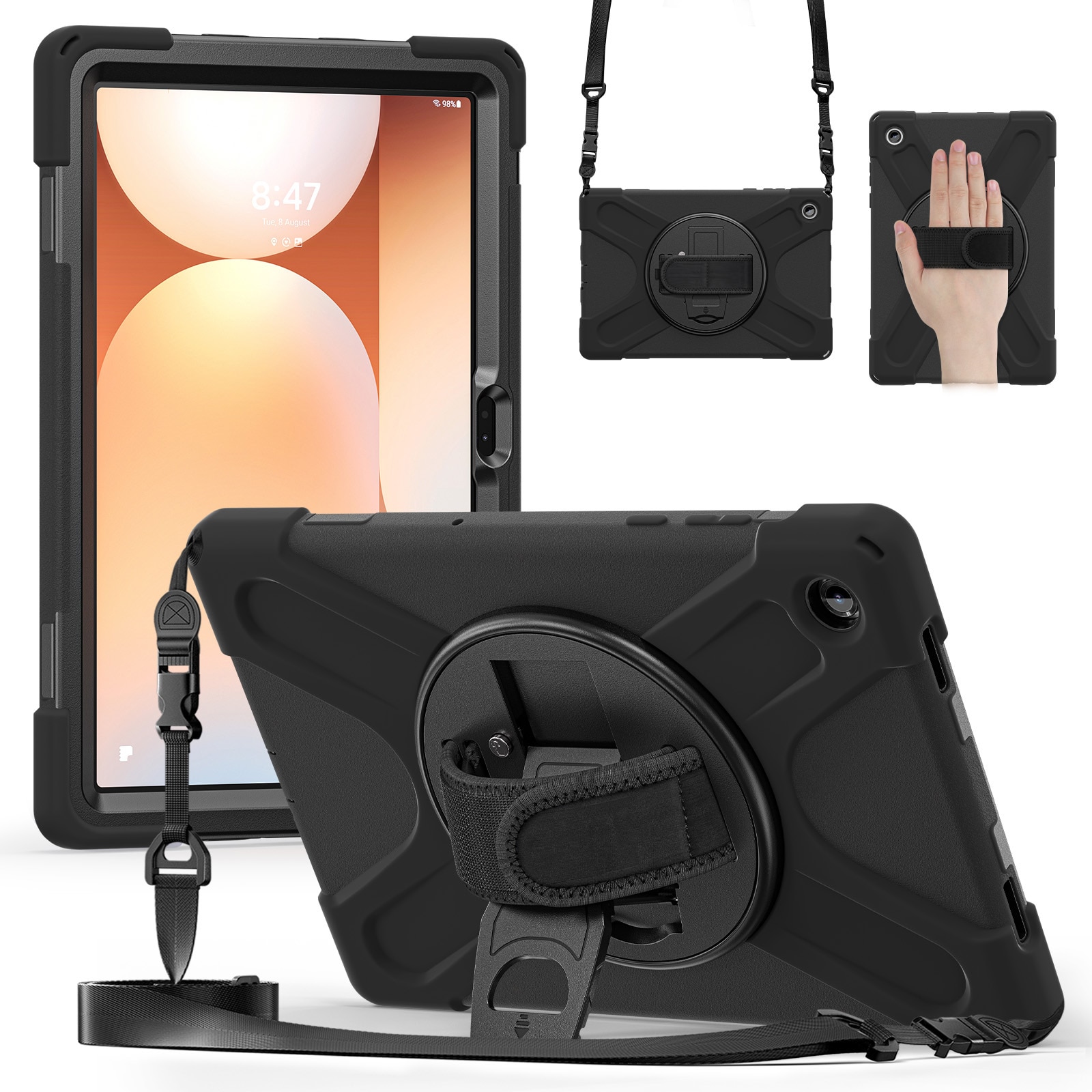 Samsung Galaxy Tab A11 Plus Stoßfeste Hybrid-Hülle mit Schultergurt schwarz