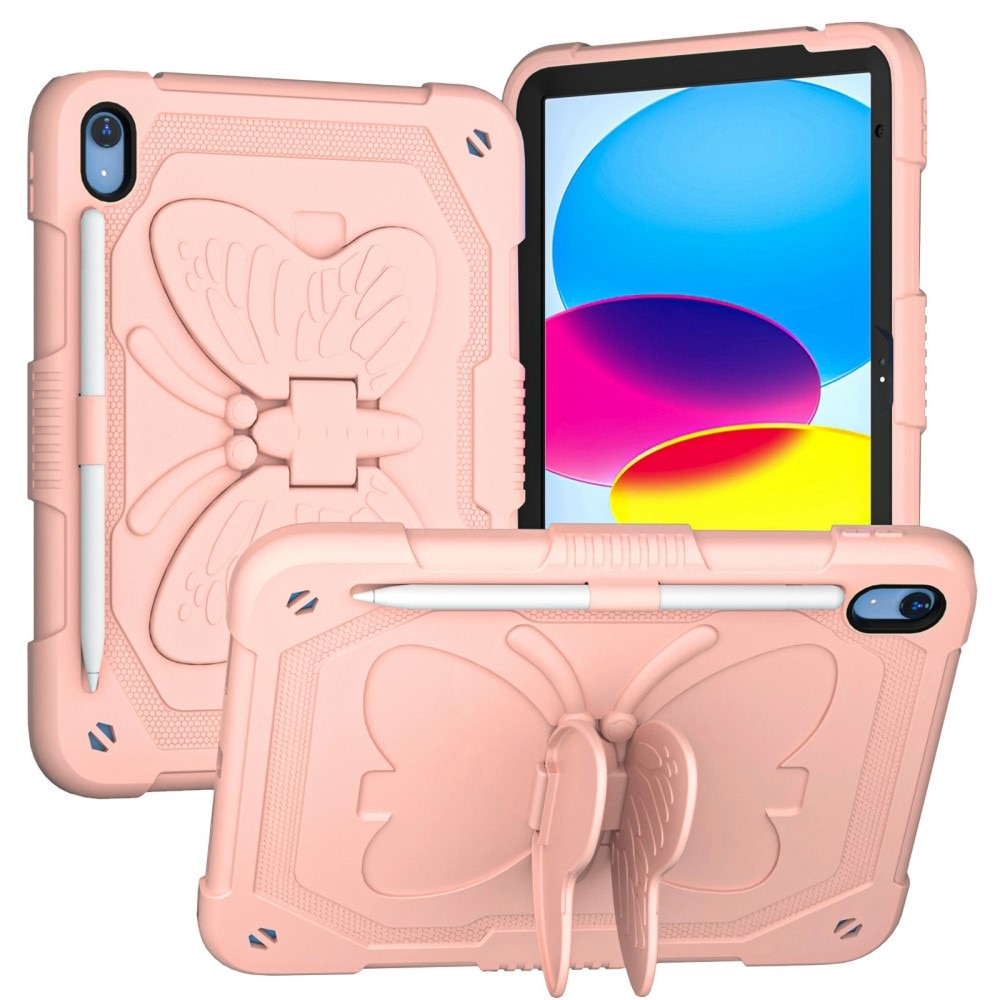 iPad 10.9 10th Gen (2022) Schmetterling Hybrid-Hülle mit Schultergurt rosa