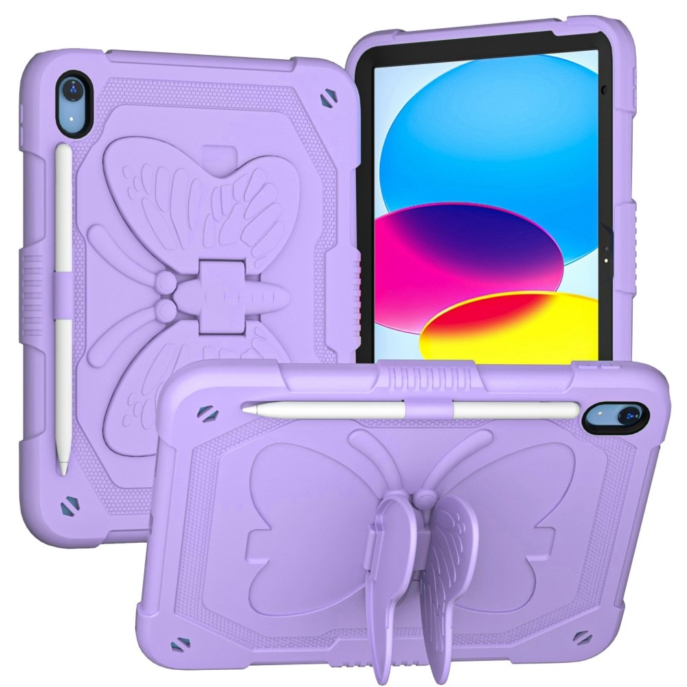 iPad 10.9 10th Gen (2022) Schmetterling Hybrid-Hülle mit Schultergurt lila