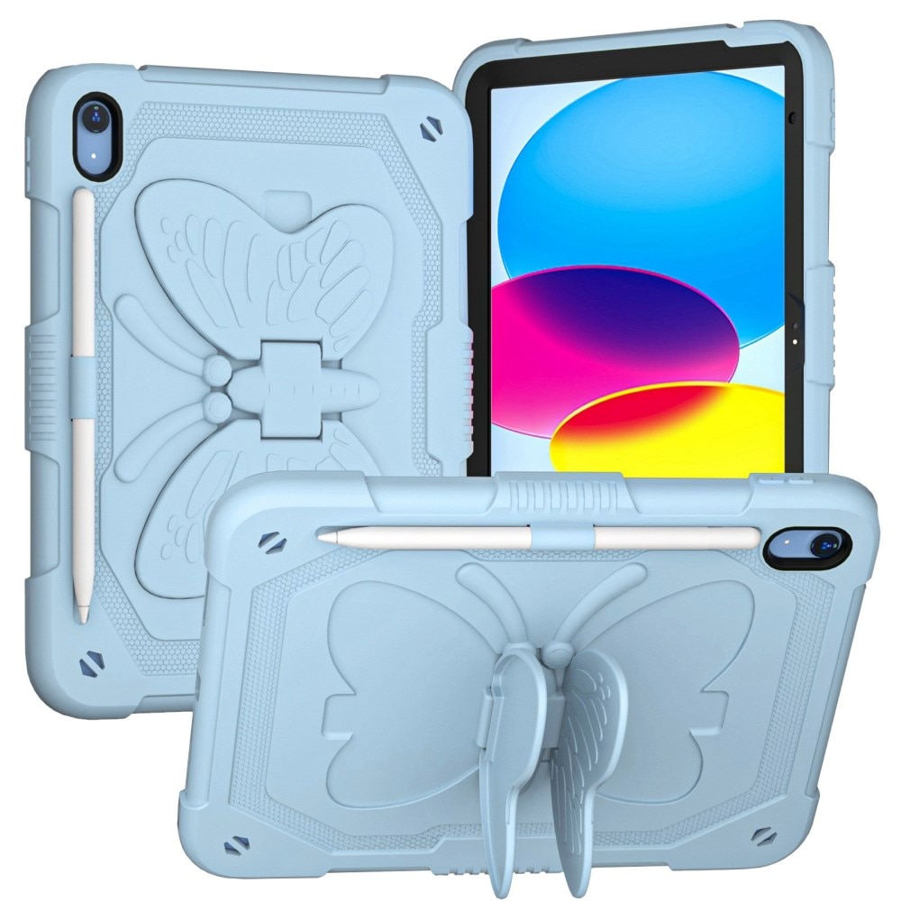 iPad 10.9 10th Gen (2022) Schmetterling Hybrid-Hülle mit Schultergurt blau