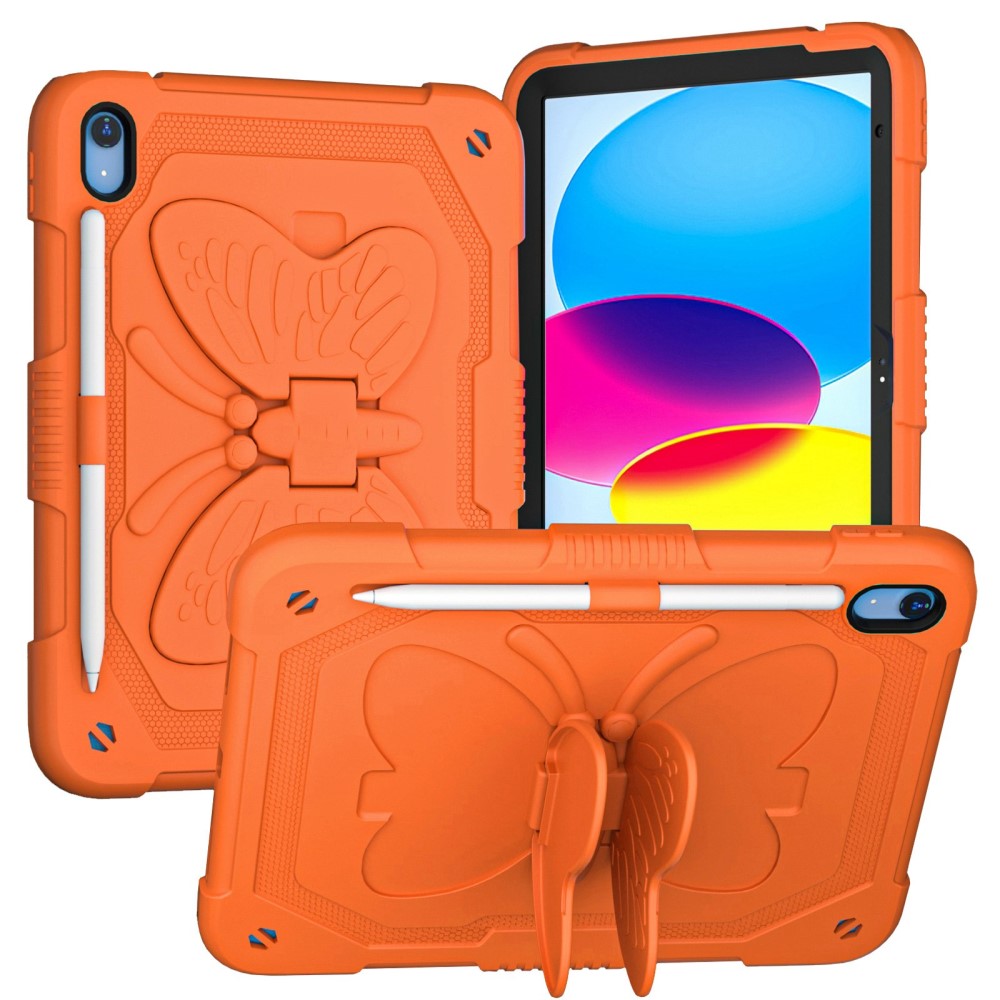 iPad 10.9 10th Gen (2022) Schmetterling Hybrid-Hülle mit Schultergurt orange