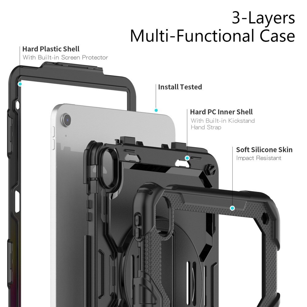 iPad 10.9 10th Gen (2022) Stoßfeste Full Protection Hybrid-Hülle mit Schultergurt schwarz