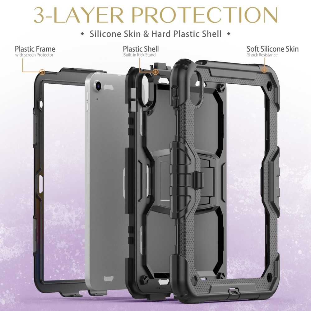 iPad 10.9 10th Gen (2022) Full Cover Rugged Kickstand Case schwarz