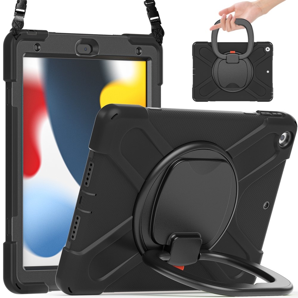 iPad 10.2 7th Gen (2019) Hybridhülle mit Ständer und Schultergurt schwarz