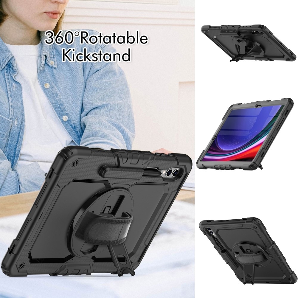 Samsung Galaxy Tab S9 Plus Stoßfeste Full Protection Hybrid-Hülle mit Schultergurt schwarz