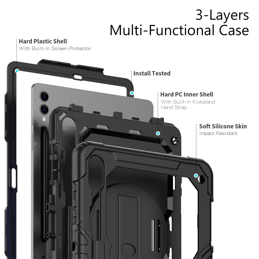 Samsung Galaxy Tab S9 Plus Stoßfeste Full Protection Hybrid-Hülle mit Schultergurt schwarz