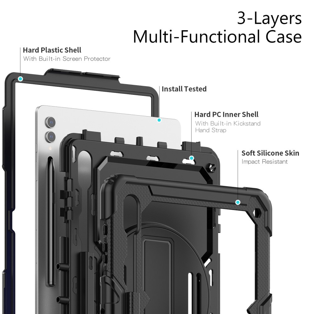 Samsung Galaxy Tab S9 Ultra Stoßfeste Full Protection Hybrid-Hülle mit Schultergurt schwarz