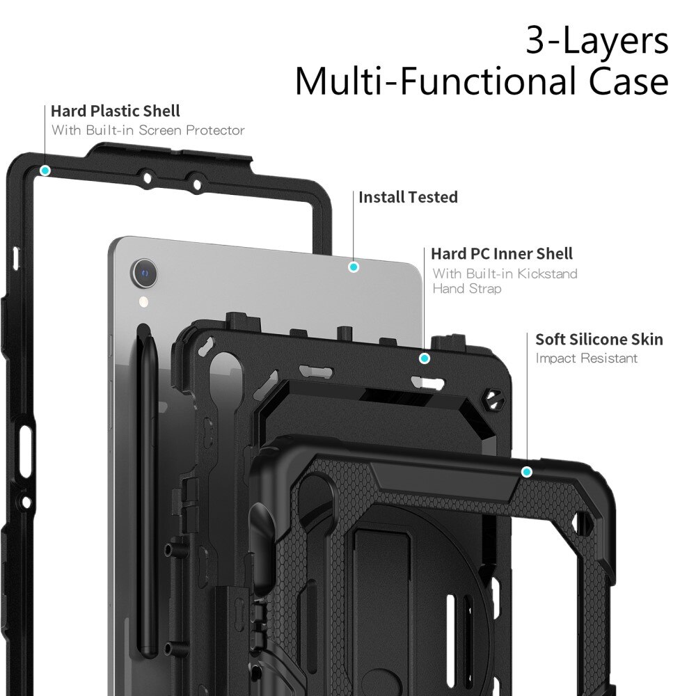 Samsung Galaxy Tab S9 Stoßfeste Full Protection Hybrid-Hülle mit Schultergurt schwarz