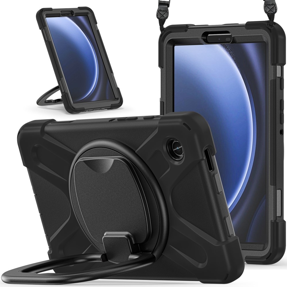Samsung Galaxy Tab A9 Hybridhülle mit Ständer und Schultergurt schwarz