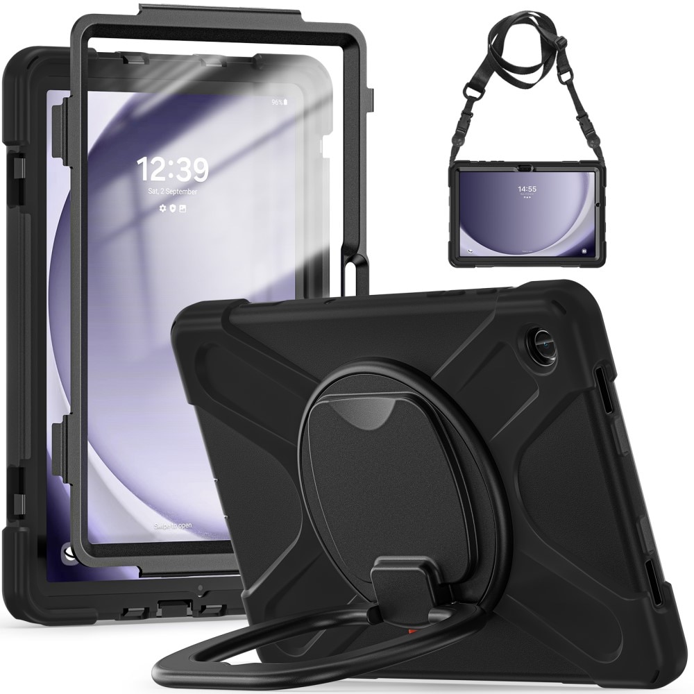 Samsung Galaxy Tab A9 Plus Hybridhülle mit Ständer und Schultergurt schwarz
