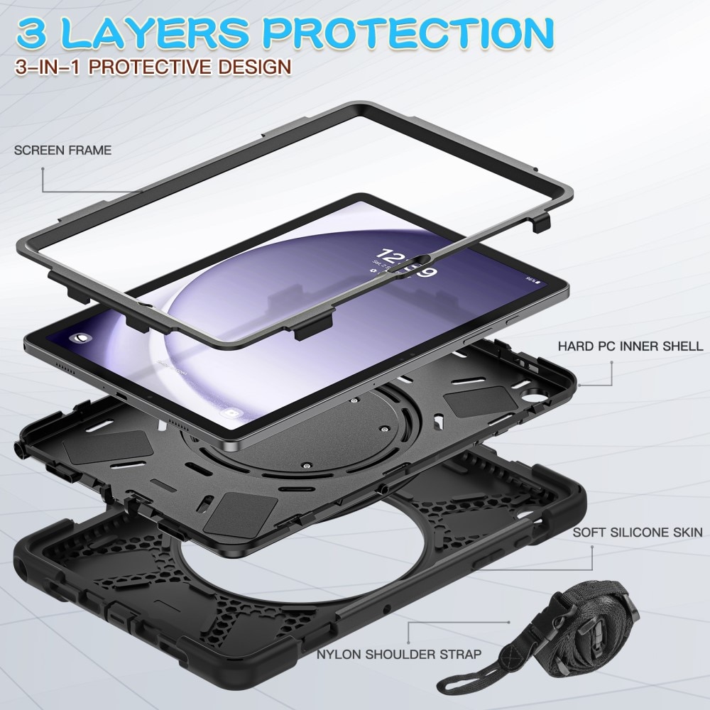 Samsung Galaxy Tab A9 Plus Hybridhülle mit Ständer und Schultergurt schwarz