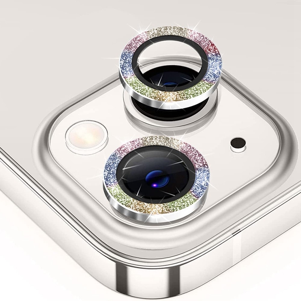 Glitzer Panzerglas für Kamera Aluminium iPhone 14/14 Plus Regenboge