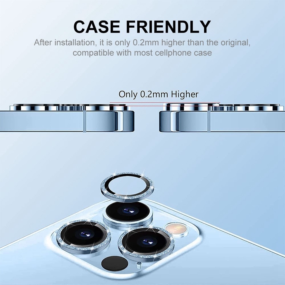Glitzer Panzerglas für Kamera Aluminium iPhone 14 Plus Regenboge