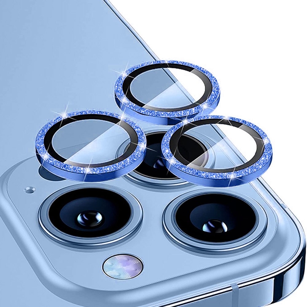 Glitzer Panzerglas für Kamera Aluminium iPhone 14 Pro/14 Pro Max Blau