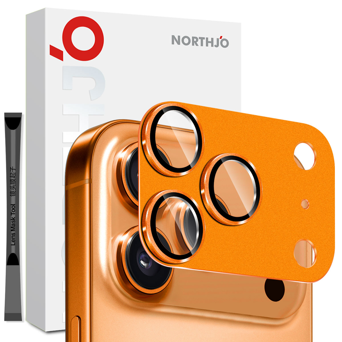 iPhone 17 Pro Max Kameraschutz Gehärtetes Glas Metall Orange