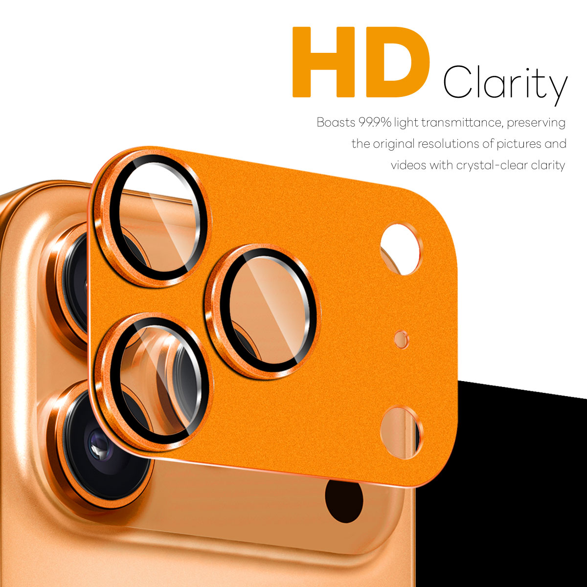 iPhone 17 Pro Max Kameraschutz Gehärtetes Glas Metall Orange