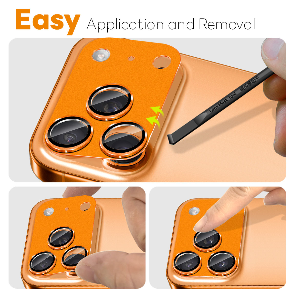 iPhone 17 Pro Max Kameraschutz Gehärtetes Glas Metall Orange