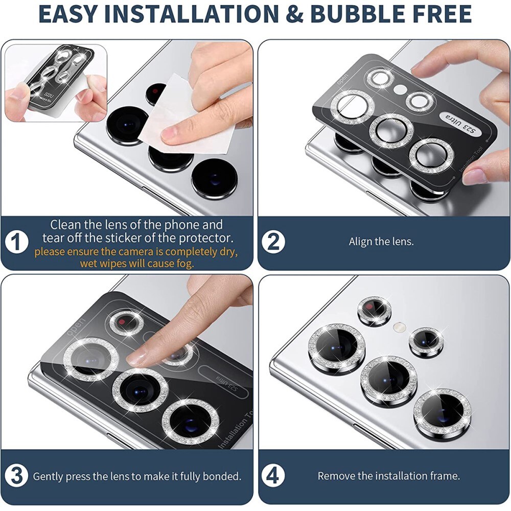 Glitzer Panzerglas für Kamera Aluminium Samsung Galaxy S23 Ultra gold