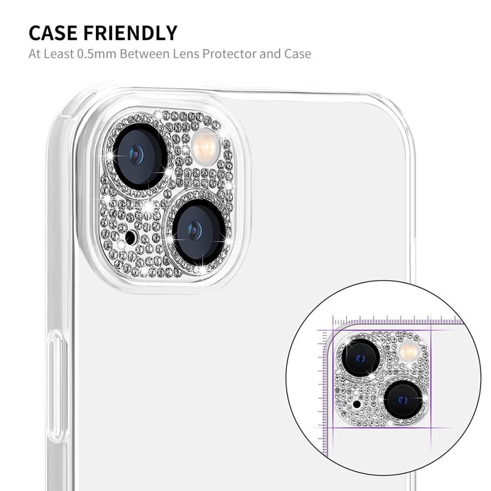 Glitter Kameraschutz Aluminium+Panzerglas iPhone 14 silber
