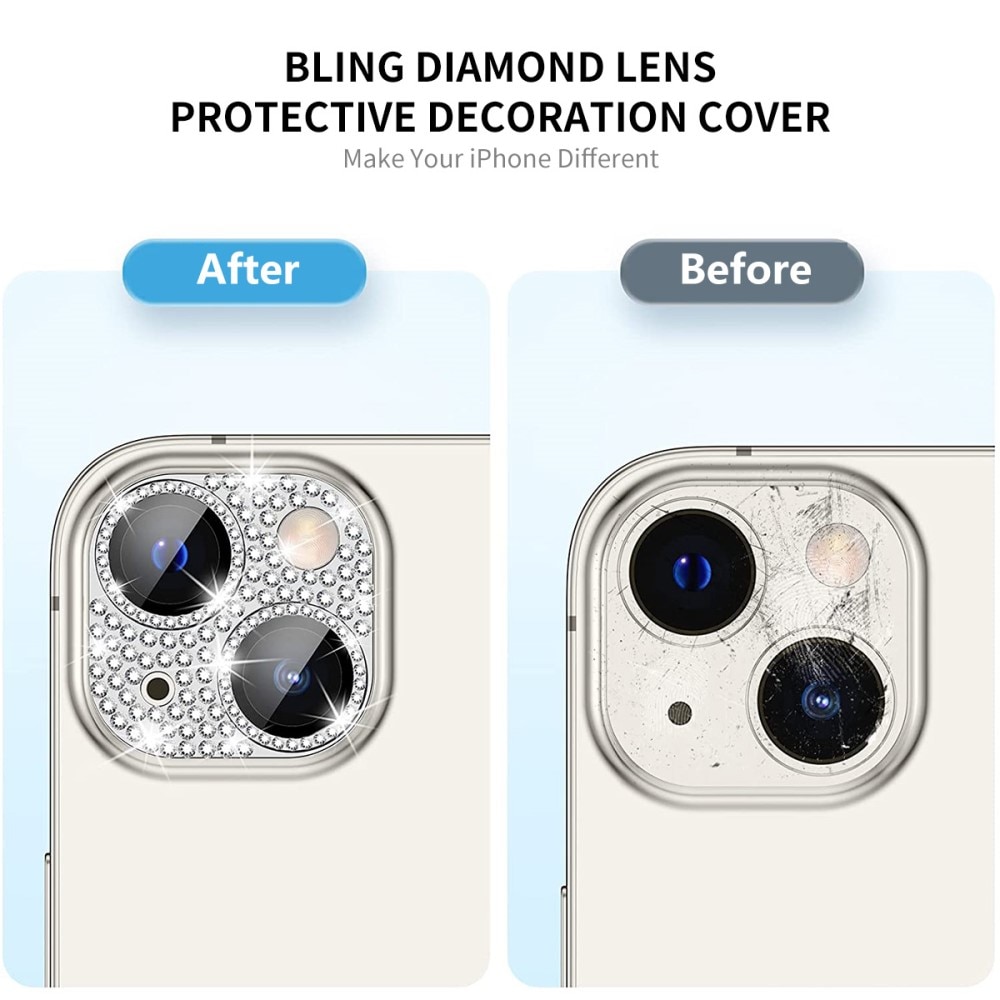 Glitter Kameraschutz Aluminium+Panzerglas iPhone 14 Plus gold