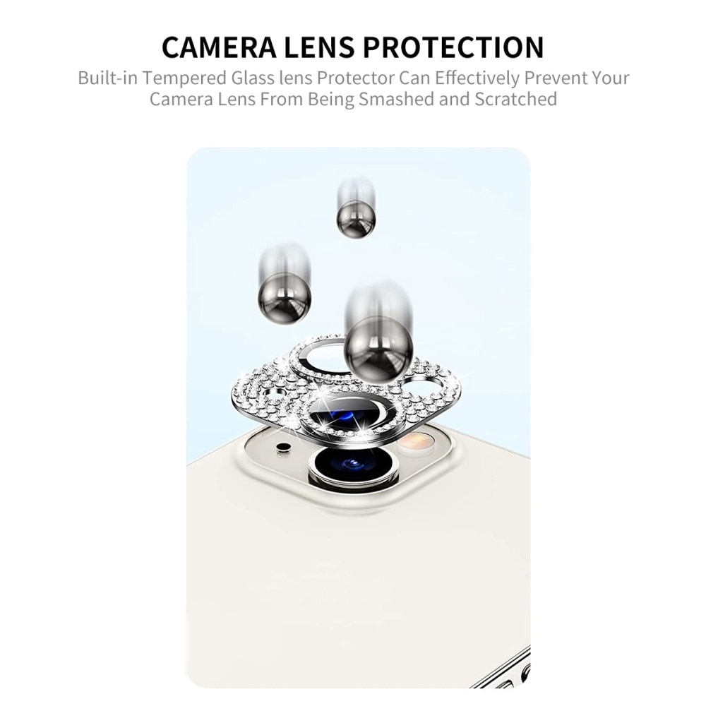 Glitter Kameraschutz Aluminium+Panzerglas iPhone 14 Plus Regenboge