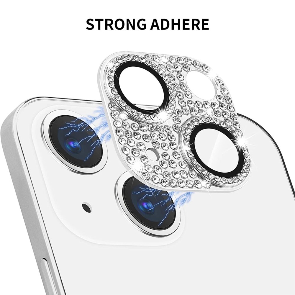 Glitter Kameraschutz Aluminium+Panzerglas iPhone 14 Plus Regenboge