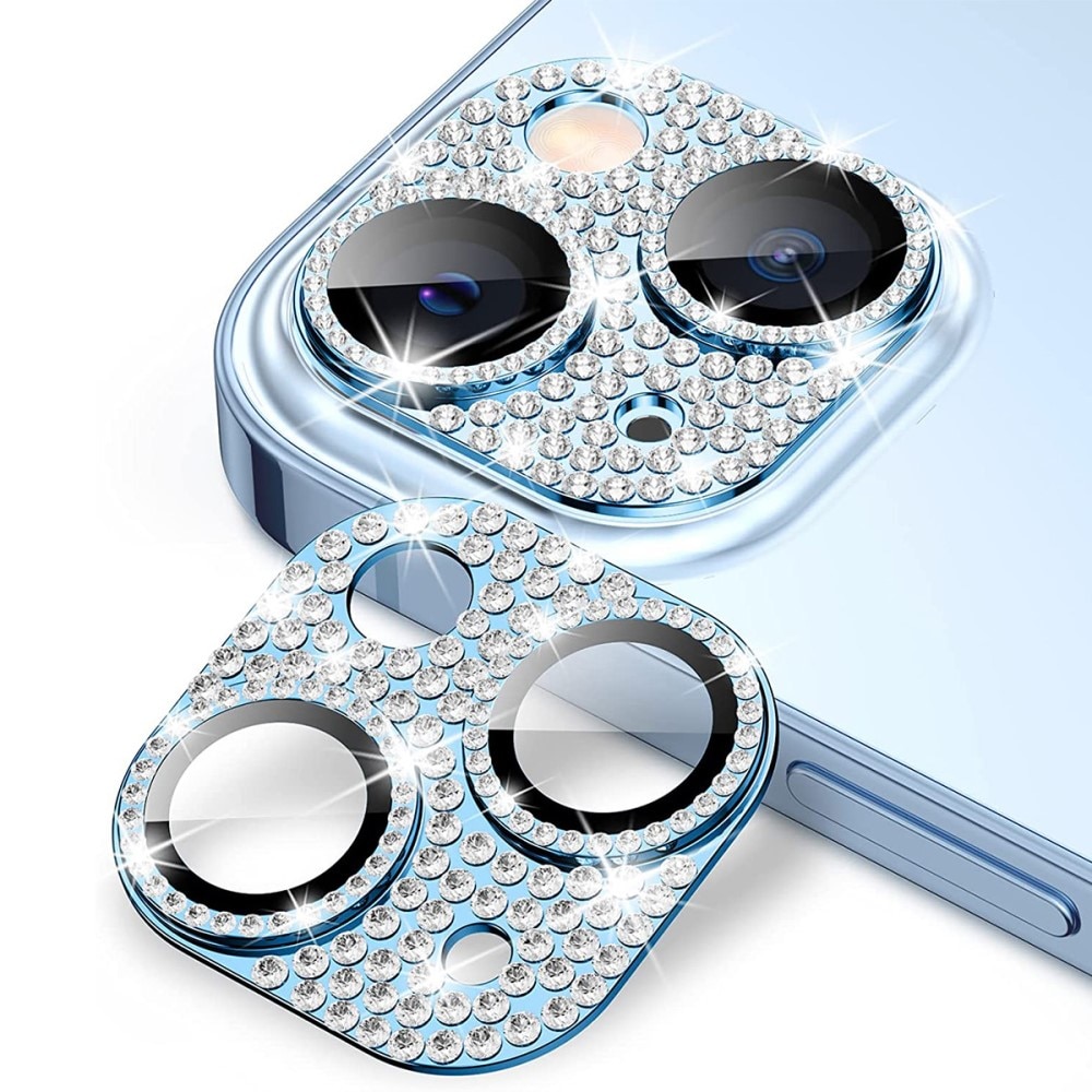 Glitter Kameraschutz Aluminium+Panzerglas iPhone 14 blau