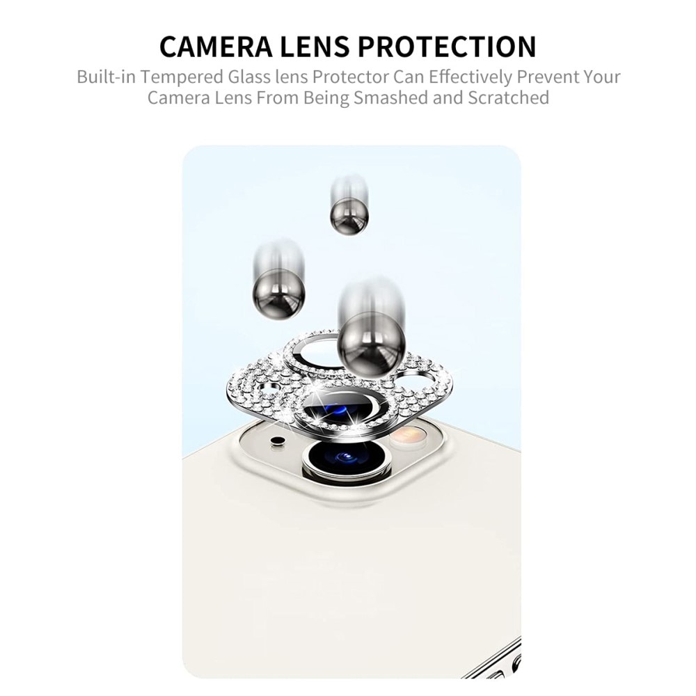Glitter Kameraschutz Aluminium+Panzerglas iPhone 13 Mini silber